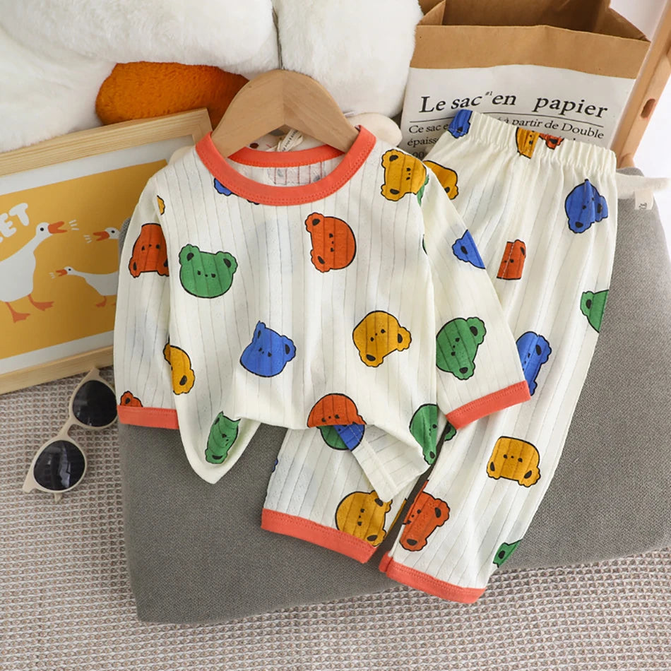 Conjunto de Pijama de Algodón para Niños – Pijama de Manga Larga y Pantalones para Verano en Casa y Habitaciones con Aire Acondicionado
