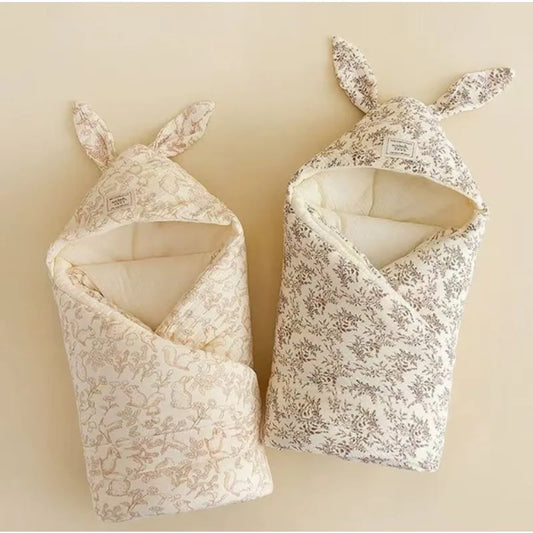 Newborn Cotton Swaddle Blanket with Cute Bunny Ears – Extra-Soft Thermal Baby Wrap for Hospital, Delivery & Cozy Infant Sleeping