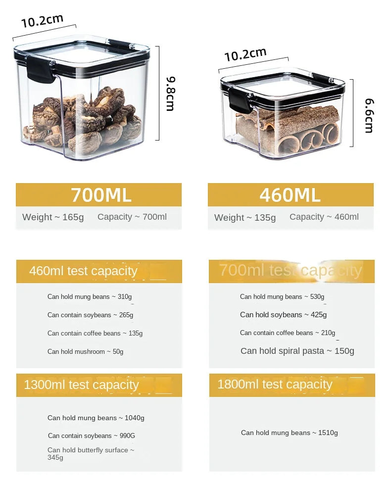Juego de recipientes herméticos de cocina – Contenedores grandes de plástico para granos con tapas a prueba de humedad para almacenar alimentos y condimentos
