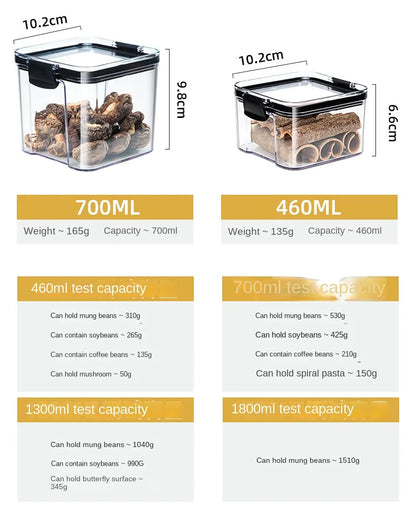 Juego de recipientes herméticos de cocina – Contenedores grandes de plástico para granos con tapas a prueba de humedad para almacenar alimentos y condimentos