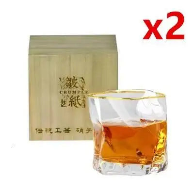 Japanese Edo Designer Whiskey Glass – Irregular Crumple Paper Shape Crystal Faceted Rock Glass for Whiskey, Wine & Bar Drinkware