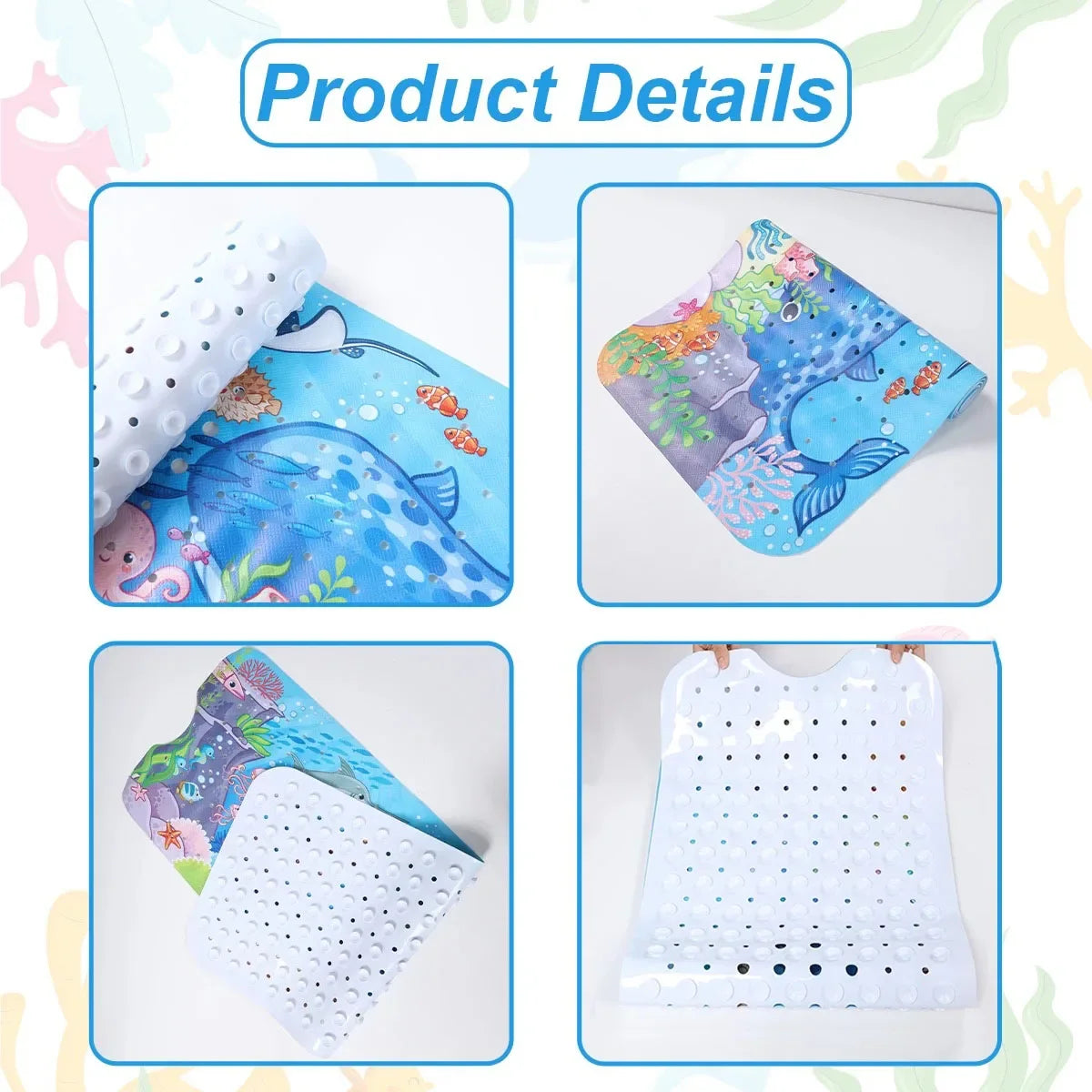 Cartoon Extra-Long Bathtub Mat 40x100cm – Non-Slip Shower & Bath Mat with Suction Cups and Drain Holes