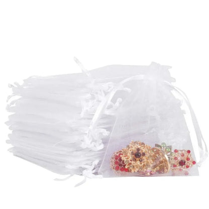 Bolsas de regalo de organza blanca de 20 a 100 unidades – Bolsas de joyería con cordón para recuerdos de boda, regalos de Navidad, empaques de dulces y accesorios para fiestas