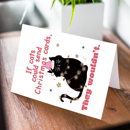 Funny Christmas Cat Greeting Card with Envelope – Festive Holiday Humor Card for Cat Lovers, Secret Santa & Christmas Parties