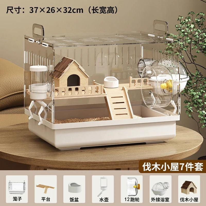 Acrylic Hamster Cage – Transparent Rodent Habitat with Accessories, Luxury Villa Enclosure for Syrian, Dwarf Hamsters, Gerbils & Mice