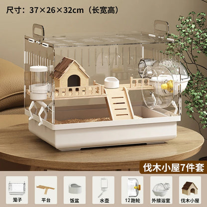 Acrylic Hamster Cage – Transparent Rodent Habitat with Accessories, Luxury Villa Enclosure for Syrian, Dwarf Hamsters, Gerbils & Mice