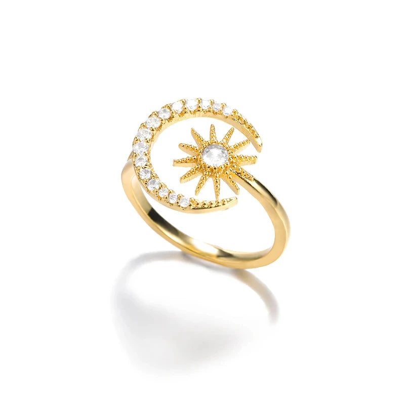 Gold Stainless Steel Lotus Flower Opal Ring – Vintage Oval Stone Statement Ring for Women | Elegant Fashion Jewelry Gift