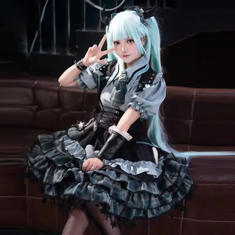 Virtual Singer Miku Cosplay Dress – Kawaii Lolita Performance Outfit (Female Halloween Complete Costume Set)