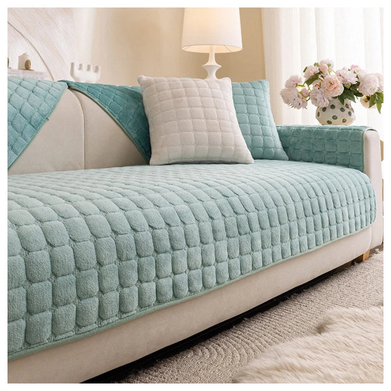 Soft Flannel Non-Slip Sofa Cover – Quilted Furniture Protector for Couch & Living Room Sofa, Warm 1-Seat Cushion Cover