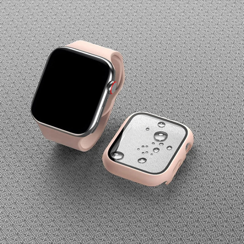 Funda con protector de pantalla de cristal templado para Apple Watch Series 10, 9, 8, 7, 6, SE y 5 (38 mm-46 mm) – Cubierta protectora completa 2 en 1