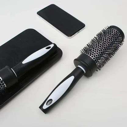 Round Hair Styling Brush – Nylon Bristle Comb with Thermal Aluminum Barrel for Curling, Blow-Drying & Volume, Professional Hairdressing Tool
