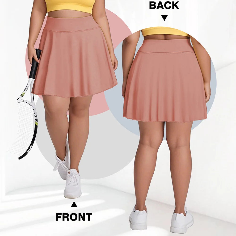Plus Size Women's High-Waist Sports Skort with Pockets – Comfortable Solid Fitness Skirt for Gym, Outdoor Activities & Casual Wear