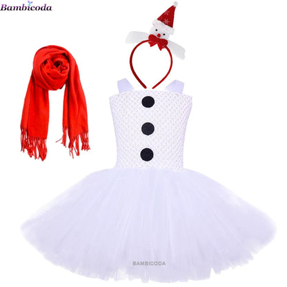 Girls Snowman Cosplay Costume – Fancy Tutu Dress for Stage Shows, Parties, Carnival & Halloween, Ages 3–10Y
