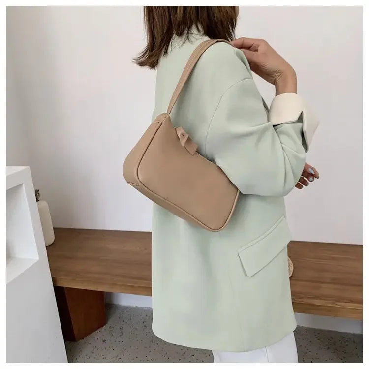 Bolso de hombro retro de piel sintética para mujer – Bolso de mano de moda con asa superior, monedero informal de color sólido para mujer