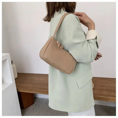 Bolso de hombro retro de piel sintética para mujer – Bolso de mano de moda con asa superior, monedero informal de color sólido para mujer