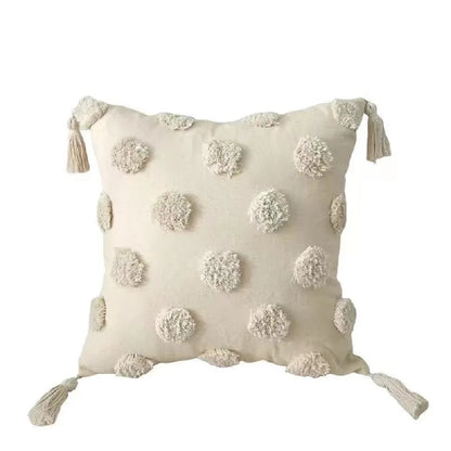 Boho Embroidered Throw Pillow Cover - Geometric Tassel Cushion Cover for Sofa, Living Room & Home Decor