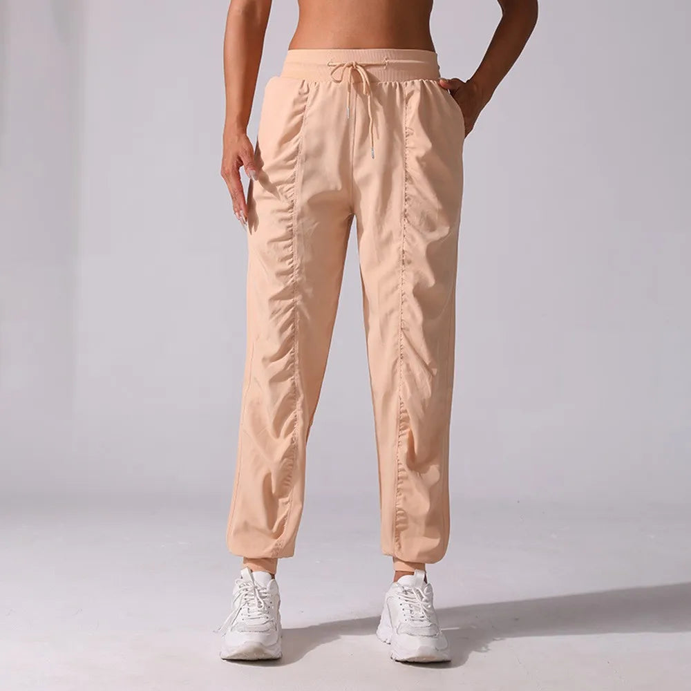 Pantalon de jogging femme à séchage rapide, cordon de serrage, athlétique, pour la salle de sport et le fitness, avec deux poches latérales