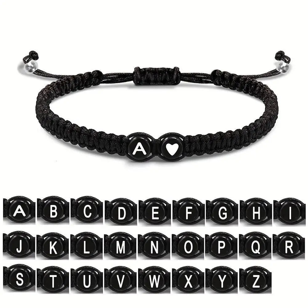 A–Z Initial Heart Braided Bracelet – Personalized Adjustable Name Charm Bracelet for Women & Men | Friendship Jewelry Gift