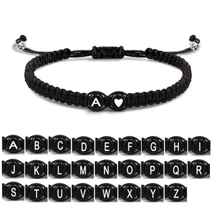 A–Z Initial Heart Braided Bracelet – Personalized Adjustable Name Charm Bracelet for Women & Men | Friendship Jewelry Gift
