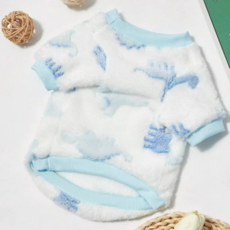Warm Plush Dog Sweater – Soft Fleece-Lined Winter Shirt with Cute Animal Print for Dogs, Puppies & Kittens