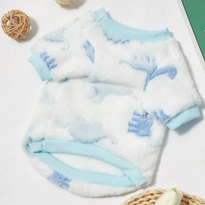 Warm Plush Dog Sweater – Soft Fleece-Lined Winter Shirt with Cute Animal Print for Dogs, Puppies & Kittens