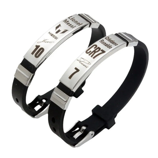 Football Star Stainless Steel Silicone Bracelet – Messi, Ronaldo & Neymar Soccer Fan Wristband Gift for Men & Boys