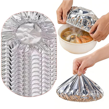 30/50PCS Reusable Stretch Foil Food Covers – Elastic Aluminum Foil Wraps for Bowls, Plates & Food Storage, Kitchen Freshness Covers