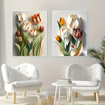 Set of 3 3D Floral Canvas Wall Art Prints – Modern Aesthetic Frameless Flower Posters for Home, Office & Living Room Decor