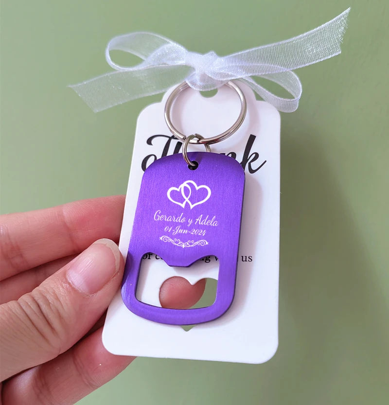 50–100PCS Personalized Engraved Keychain Bottle Openers – Custom Wedding Favors & Guest Gifts with Card for Weddings, Baptisms & Parties