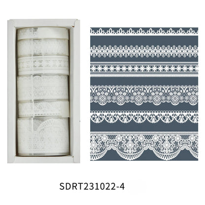Juego de 6 rollos de cinta washi PET retro de encaje – Cinta adhesiva decorativa para diario, álbum de recortes, bullet journal y manualidades
