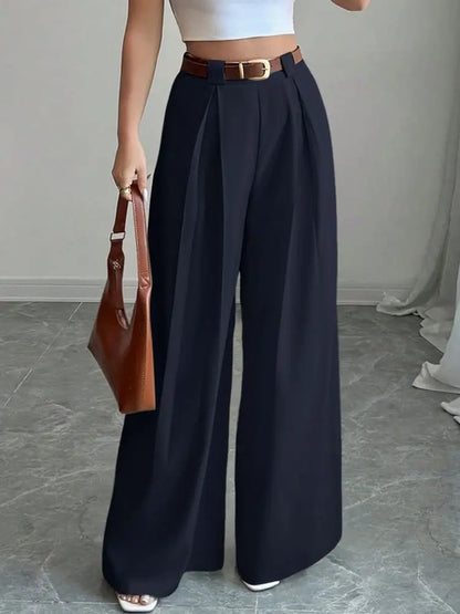 2025 ZANZEA Women's High-Waist Wide-Leg Trousers – Elegant Pleated Palazzo Pants for Office, Work, Autumn & Casual Streetwear