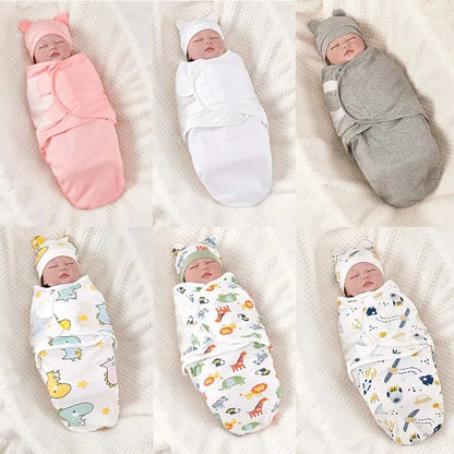 Manta Envolvente y Gorro para Recién Nacido – Envoltorio Suave de Algodón para Bebés de 0 a 6 Meses