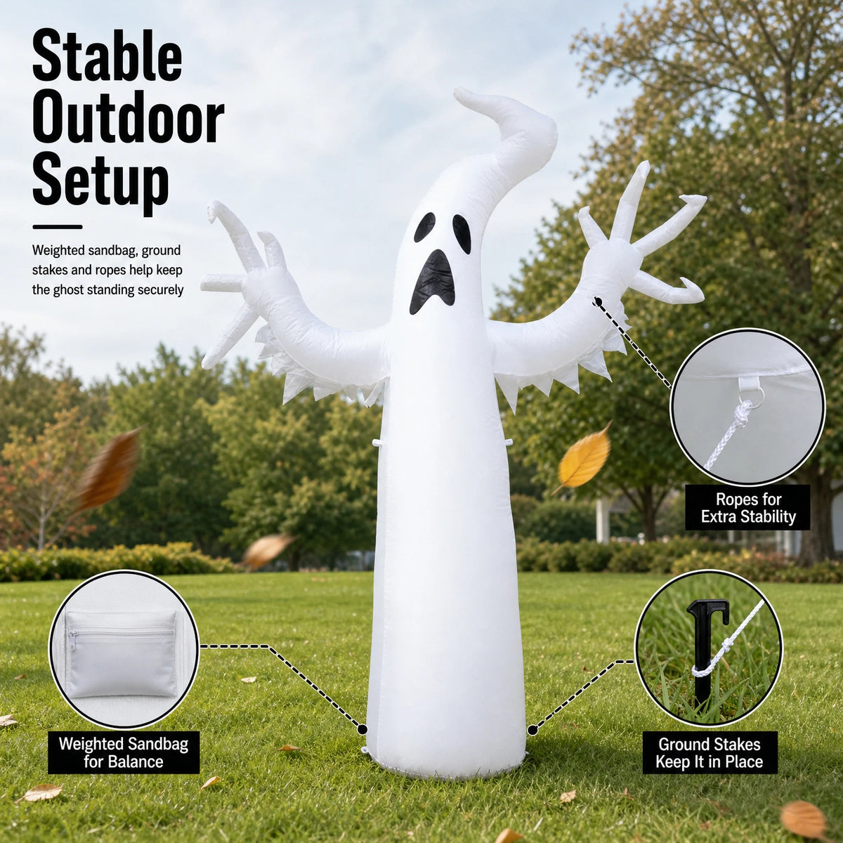 Large Inflatable Halloween Ghost Decoration – Standing PVC Ghost Yard Prop for Outdoor Lawn, Garden, Halloween Parties & Spooky Displays