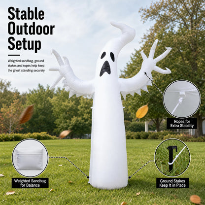 Large Inflatable Halloween Ghost Decoration – Standing PVC Ghost Yard Prop for Outdoor Lawn, Garden, Halloween Parties & Spooky Displays