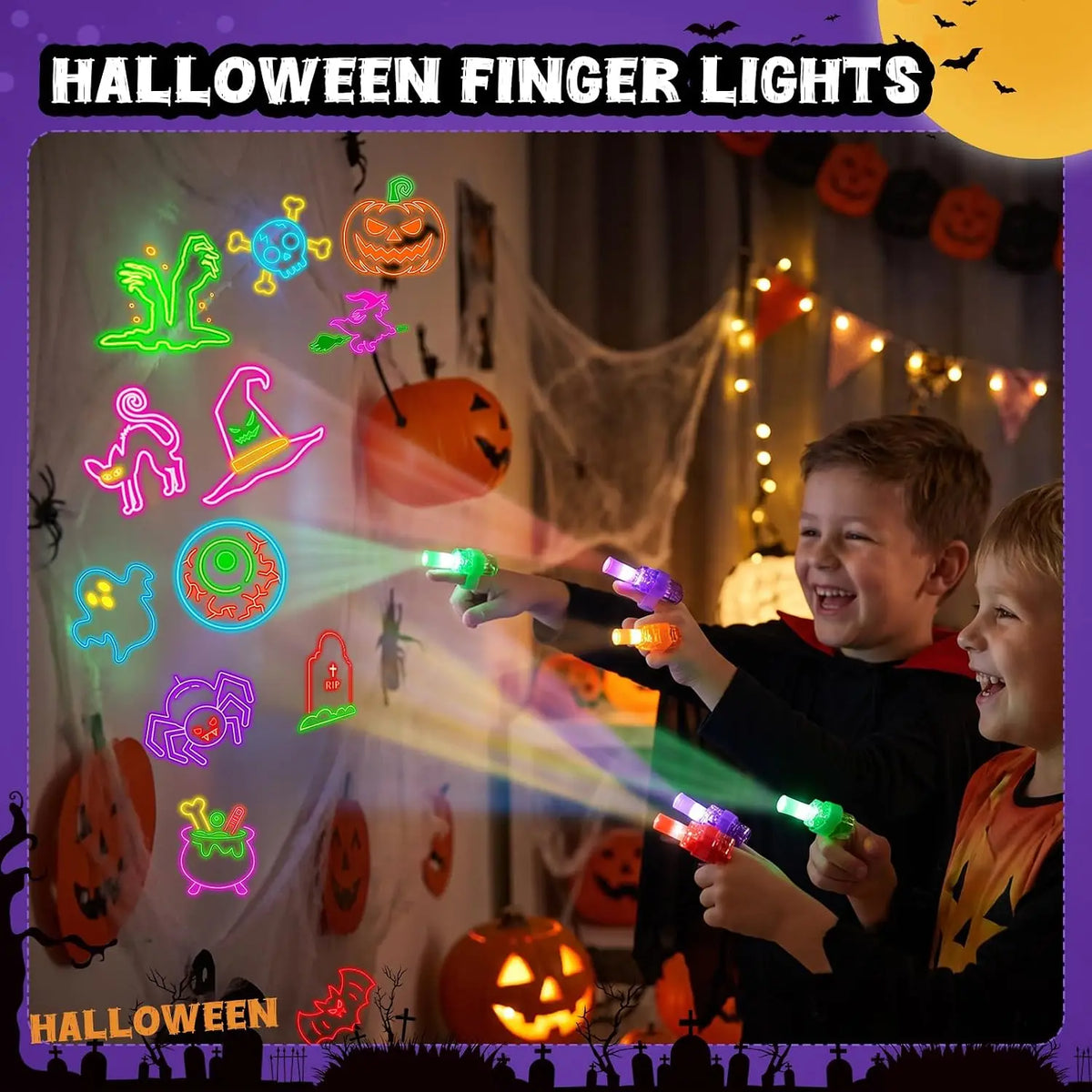Halloween LED Finger Lights Toys, Bright Glowing Finger Lamps, Halloween Party Favors, Trick or Treat Goodie Bag Fillers, Kids' Spooky Party Gifts and Costume Accessories