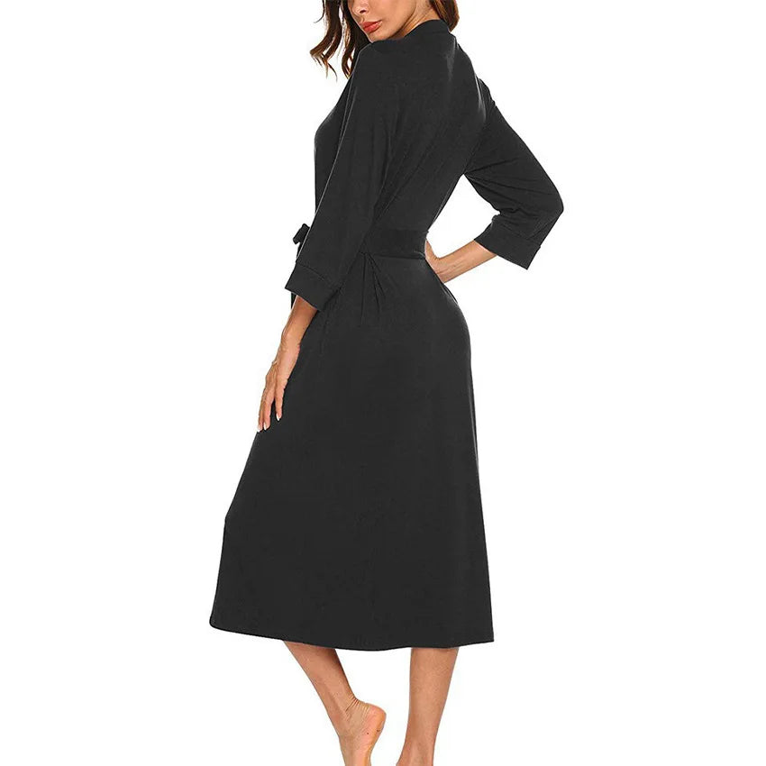 Women’s Cotton Bathrobe – Large Size Long Sleeve Casual Sleepwear Home Wear Robe for Spring & Autumn