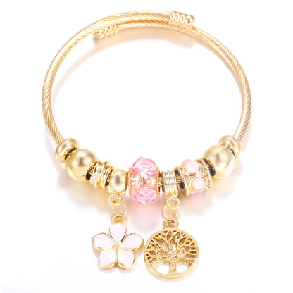 Pulsera con colgante de corazón y cuentas – Pulsera de abalorios de acero inoxidable de 4 colores para mujer | Regalo de joyería de moda dorada de tendencia