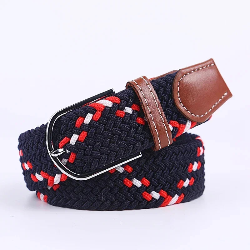 Ceinture élastique tressée unisexe en toile tissée, à boucle ardillon, pour jeans (107/120/130cm)