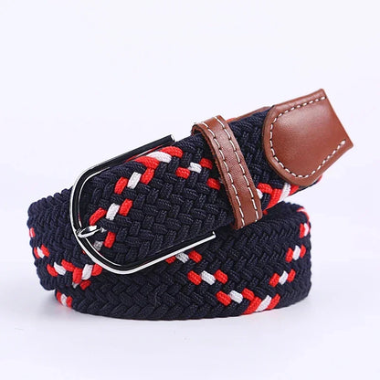 Ceinture élastique tressée unisexe en toile tissée, à boucle ardillon, pour jeans (107/120/130cm)