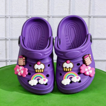 Girls' Cute Rainbow Cupcake Clogs Soft Non-Slip Summer Sandals for Kids