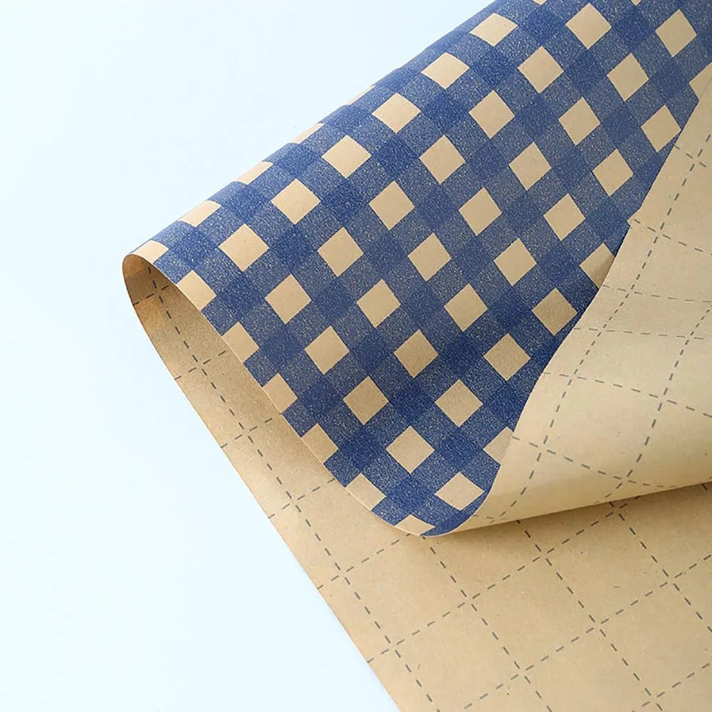 70×50CM Retro Blue Wave Gift Wrapping Paper – Grid & Sea Star Pattern Bouquet Packaging Paper for Men, Birthday Gifts & DIY Crafts