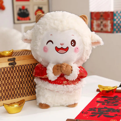 Fluffy Goat Ornament – Cute Desk Decoration & Chinese New Year Gift, Lunar Spring Festival Decor for Sheep Zodiac Collectors