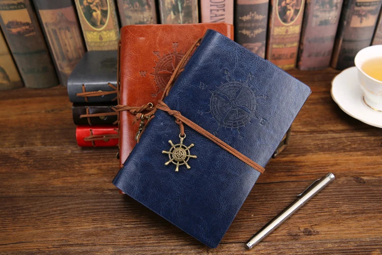 Retro Spiral Leather Notebook – Vintage Pirate Journal with Refillable Pages