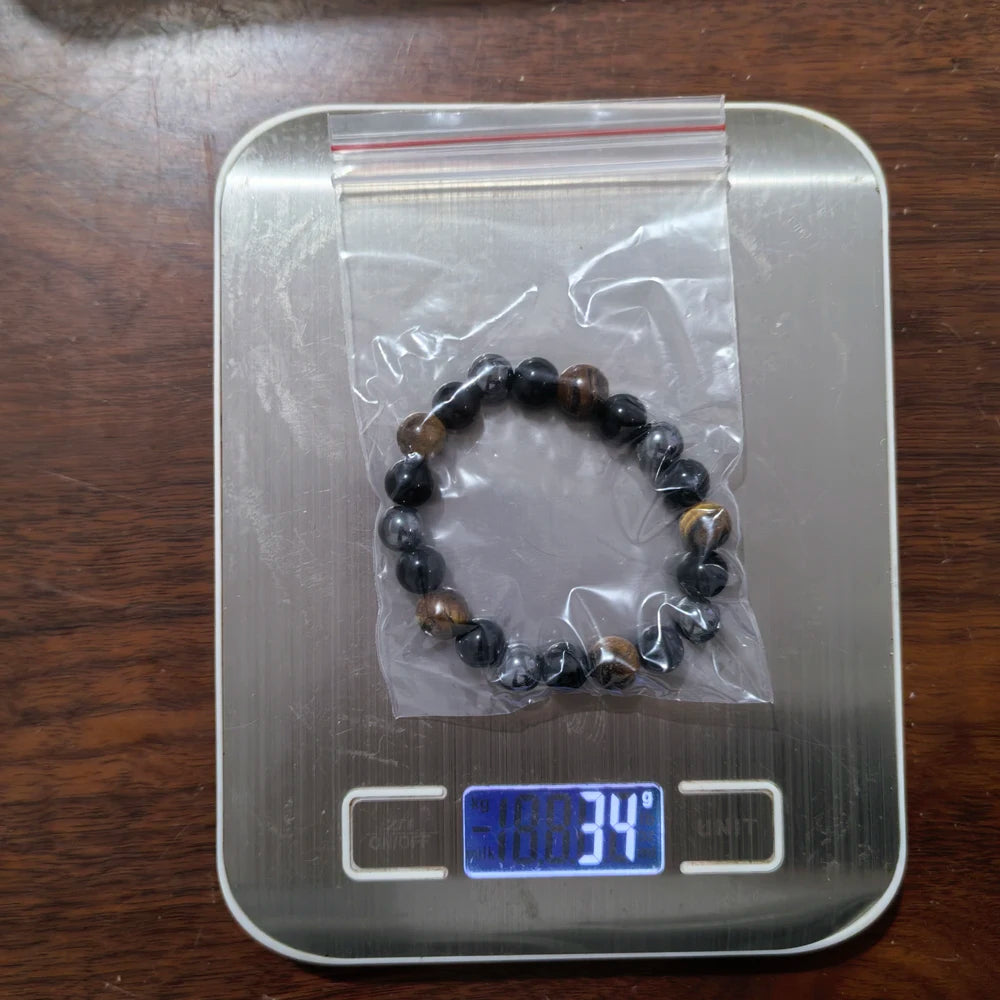 Bracelet de perles en obsidienne noire naturelle, hématite et œil de tigre – Bracelet en pierres naturelles pour homme, protection, énergie et accessoire de mode