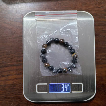 Bracelet de perles en obsidienne noire naturelle, hématite et œil de tigre – Bracelet en pierres naturelles pour homme, protection, énergie et accessoire de mode