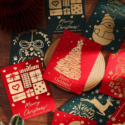 6PCS Christmas Greeting Cards with Envelopes – Red & Green Hot Stamping Holiday Blessing Cards for Xmas, New Year & Gift Giving