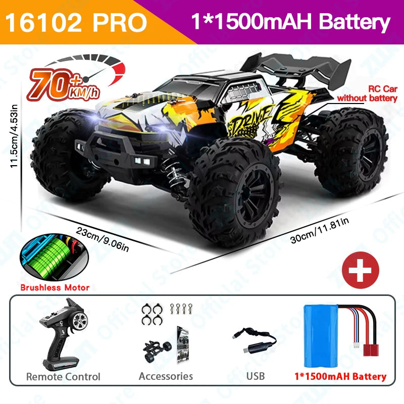 ZWN 1:16 4WD RC Monster Truck 50KM/H y 70KM/H Coche de Derrape de Alta Velocidad con Luces LED y Control Remoto 2.4GHz