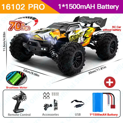 ZWN 1:16 4WD RC Monster Truck 50KM/H y 70KM/H Coche de Derrape de Alta Velocidad con Luces LED y Control Remoto 2.4GHz