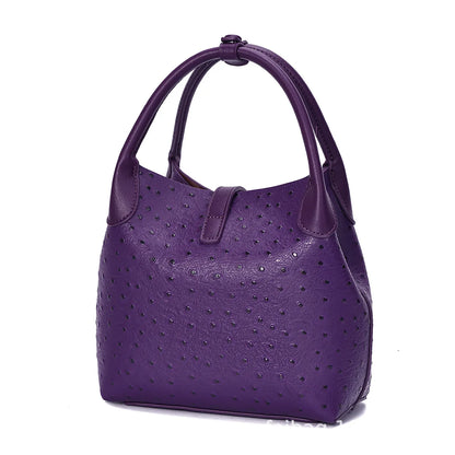 2026 Women's Ostrich-Texture PU Leather Bucket Bag Set – 2PCS Adjustable Strap Crossbody & Shoulder Handbags, Stylish Everyday Purse