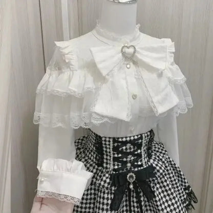 Blusa de mujer de encaje de manga corta estilo lolita japonés 2026, dulce, linda, ajustada, informal, a la moda, para uso diario